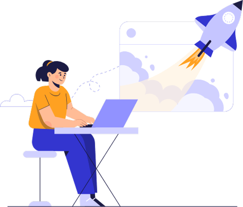 Person launching a digital product with a rocket